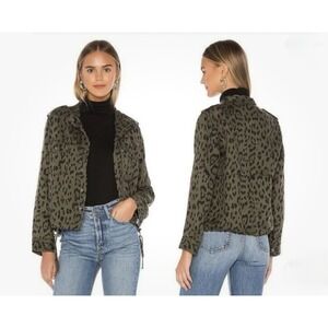 Rails Jacket Womens Large Green Leopard Collins‎ Linen Lyocell Utility Military